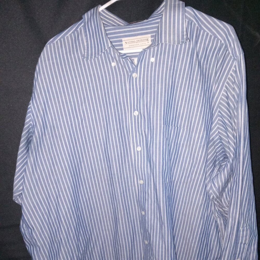 ALEXANDER LLOYD BLUE STRIPED BIG AND TALL STYLISH DRESS SHIRT SIZE 18 1/2